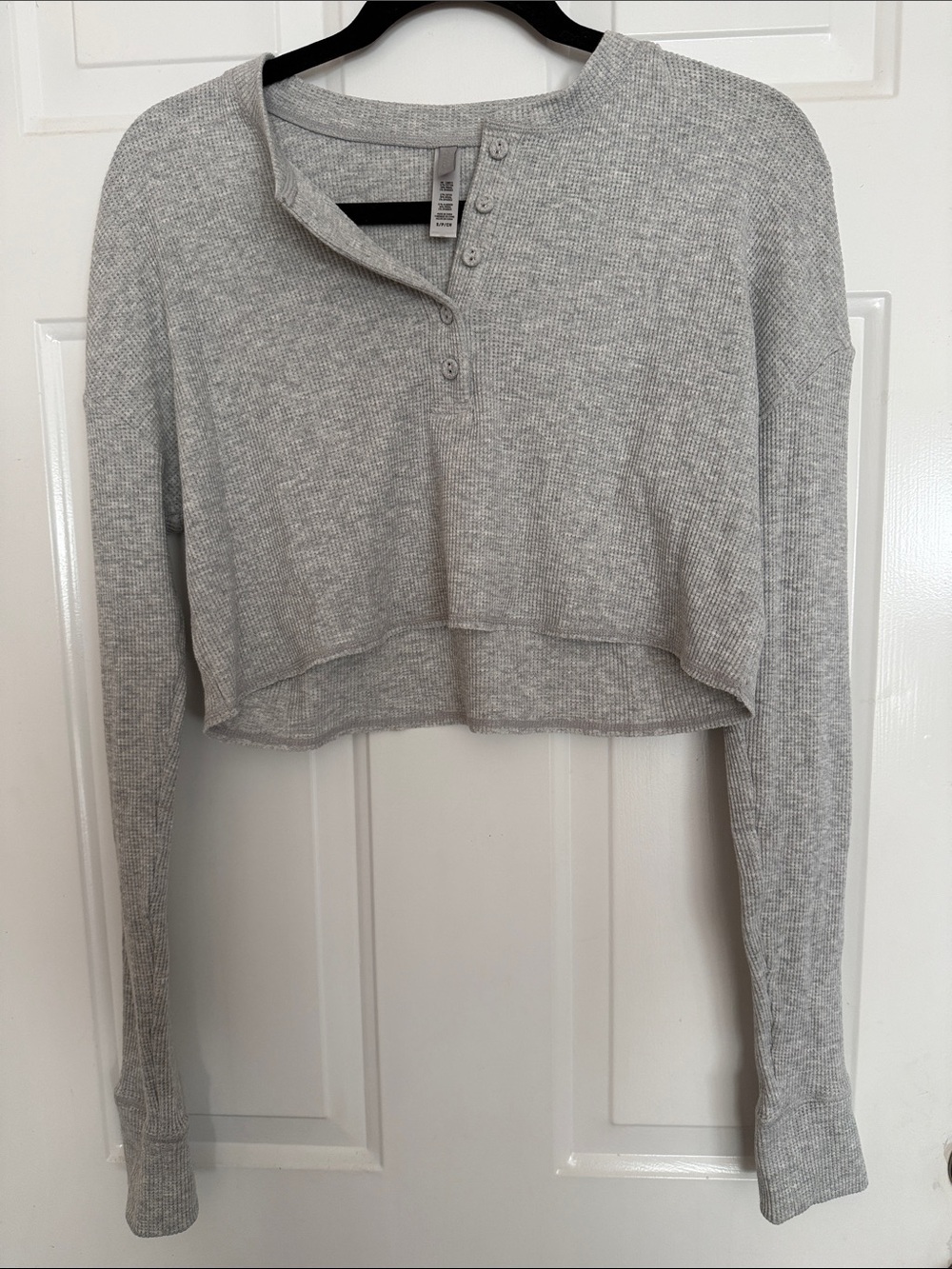 SKIMS Light Gray Waffle-Knit Cropped Henley